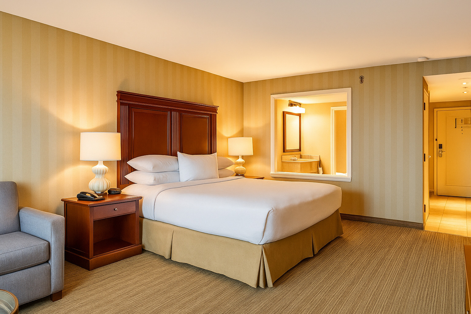 King room facing entry corridor with open floor area