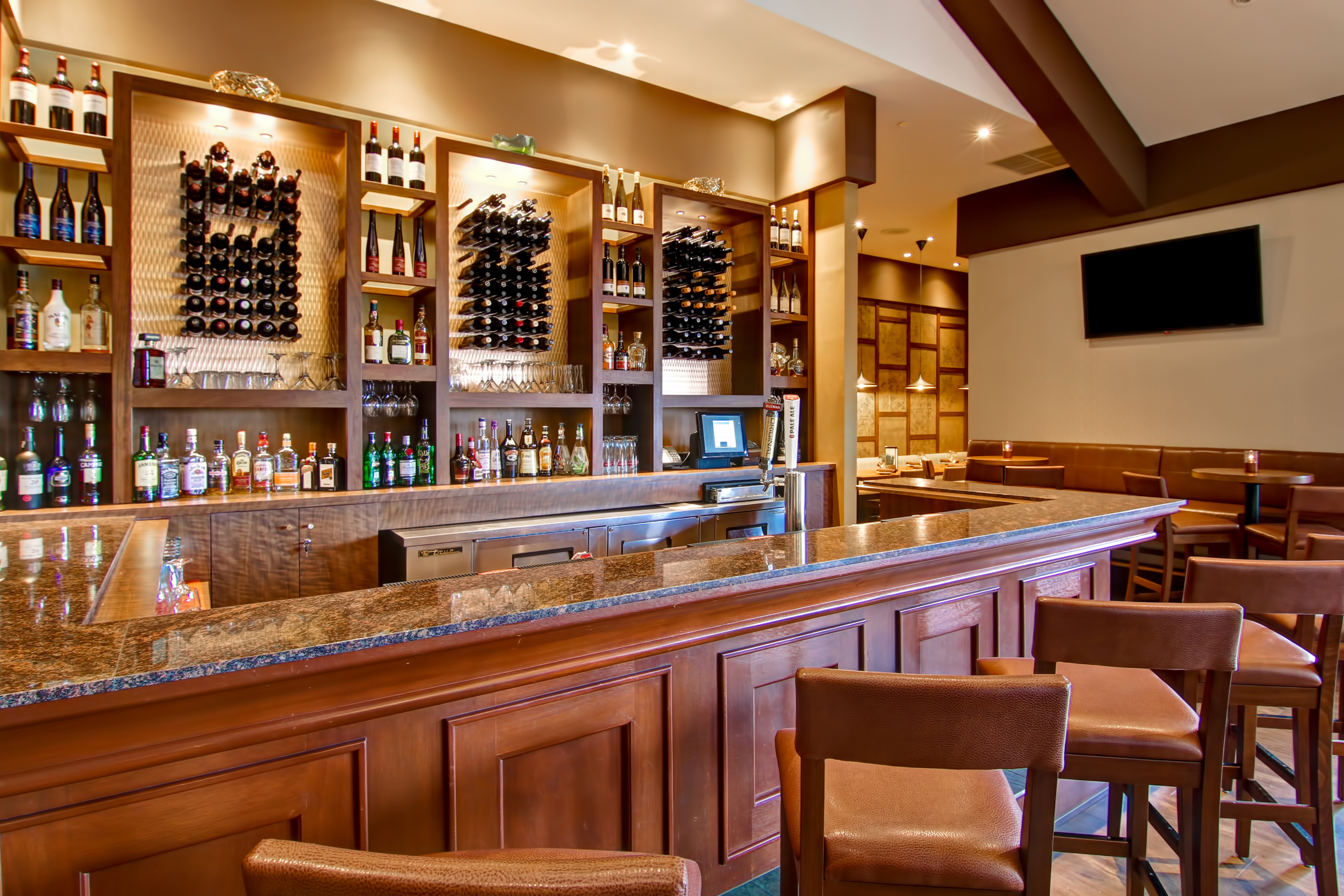 Buchanans Steak and Seafood bar with wine display wall