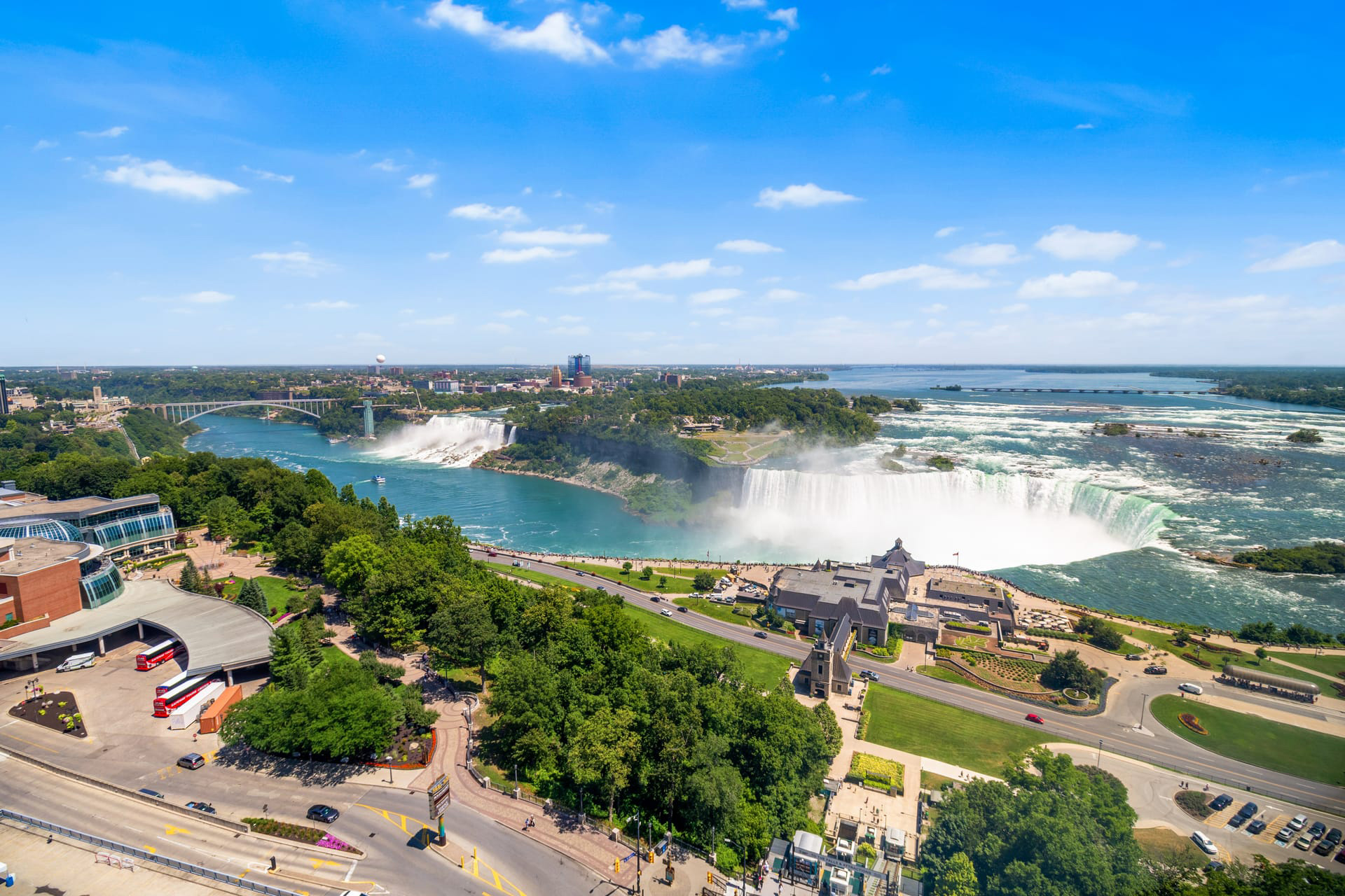 Wide daytime panorama of Horseshoe and American Falls