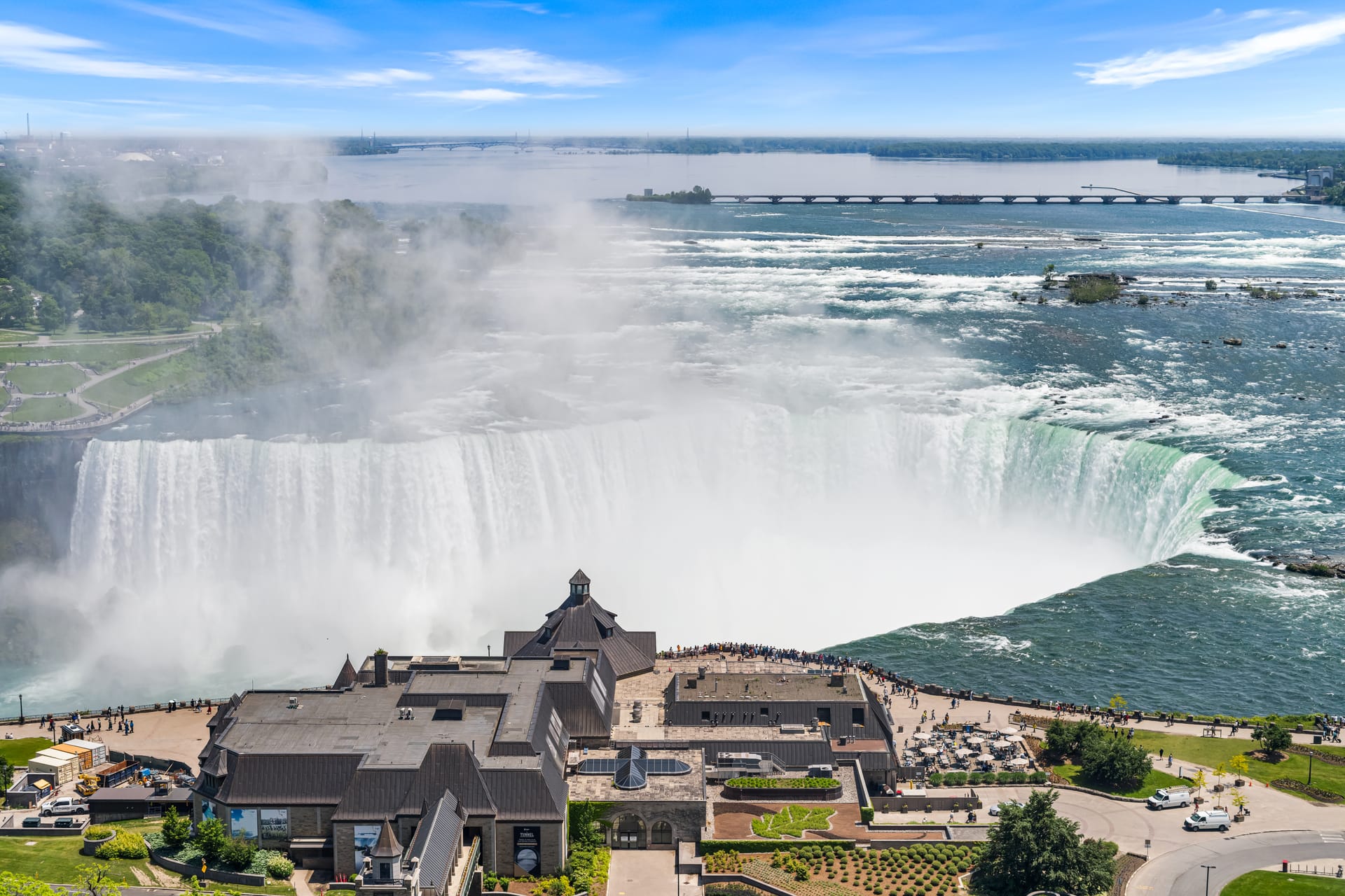 Aerial view over Horseshoe Falls and Table Rock