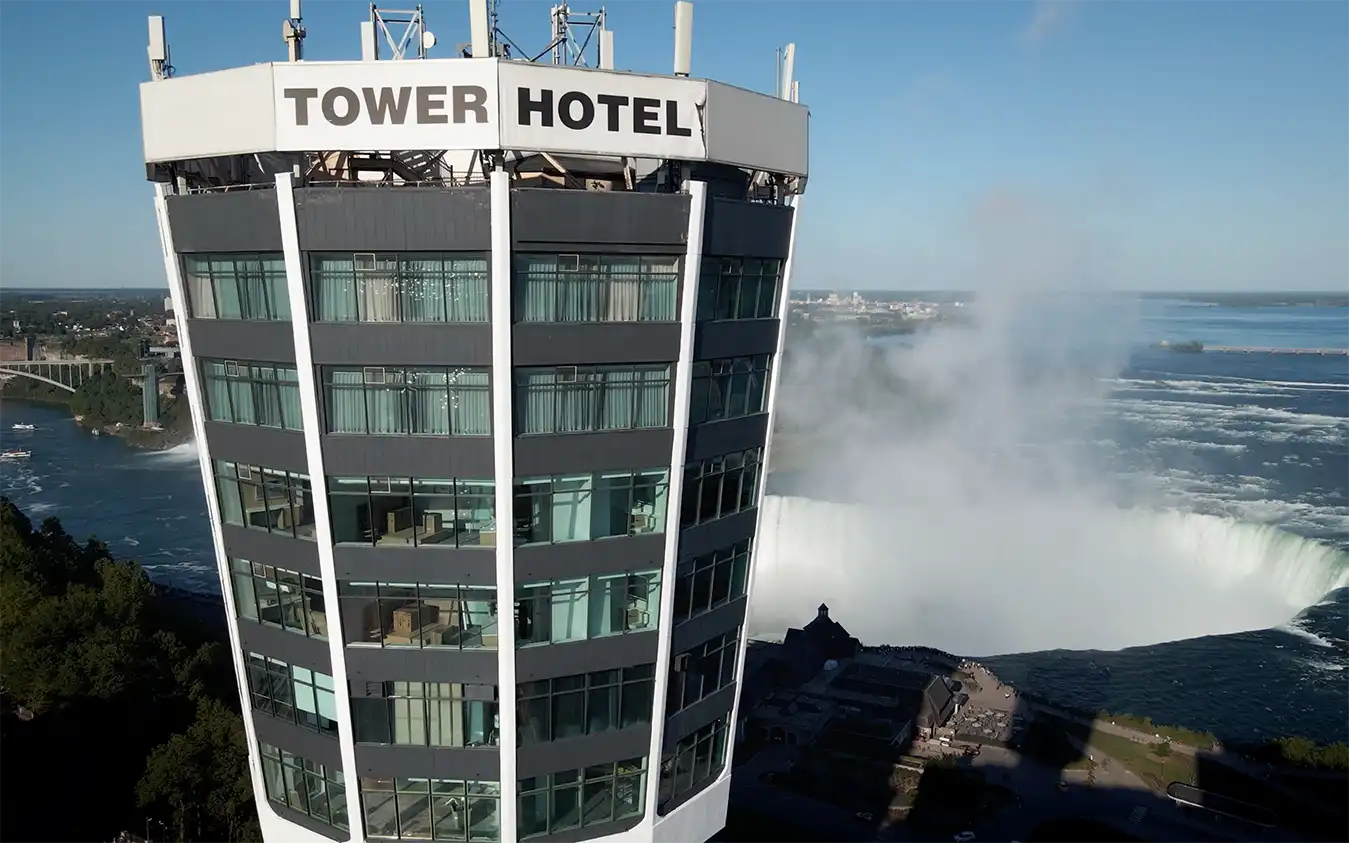 Tower Hotel overlooking Niagara Falls and the Niagara Escarpment