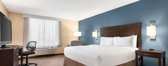 One king bed city-view room at Wyndham Garden Niagara Falls Fallsview