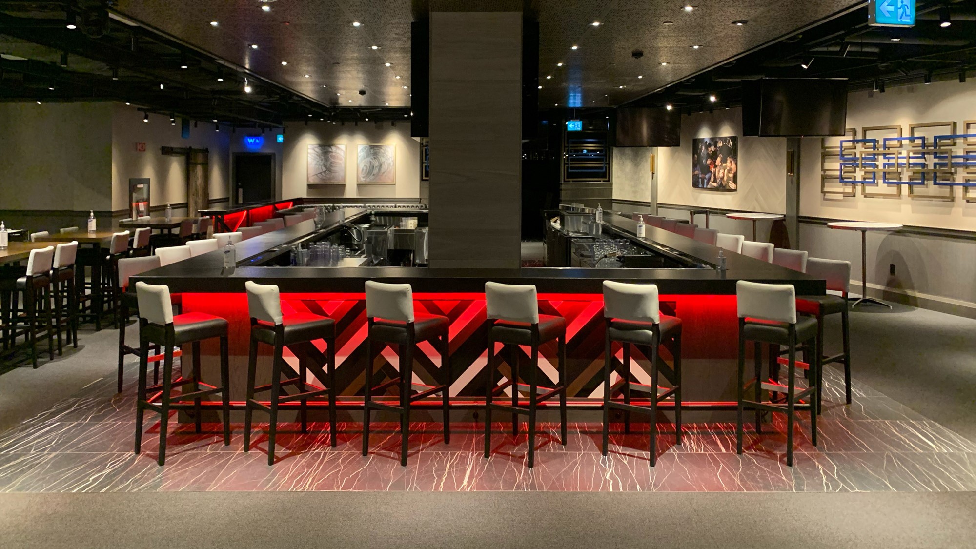 The Back Bar interior with illuminated central bar counter